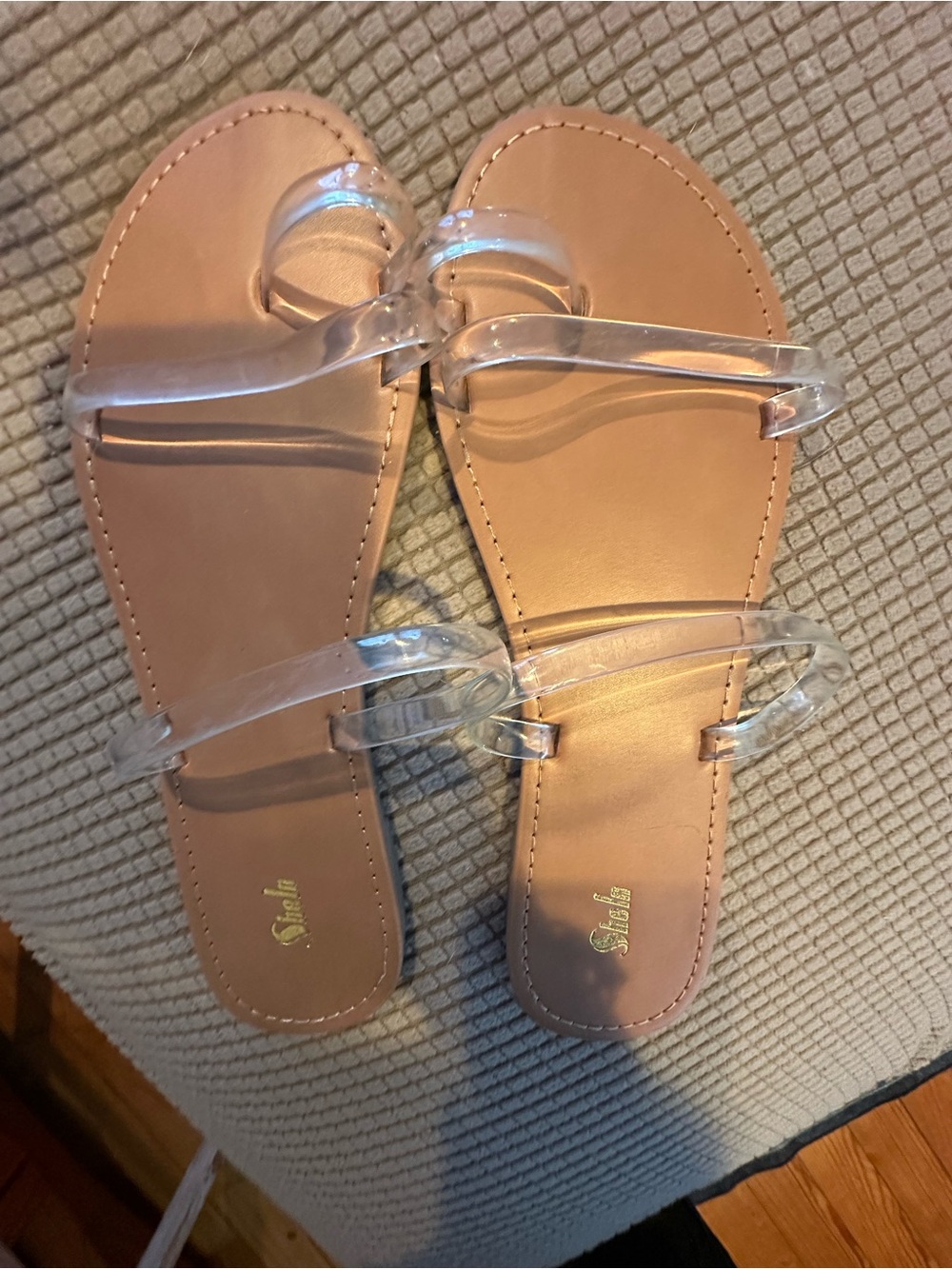 Clear-Strap Toe Loop Slide Sandals (SZ 9)